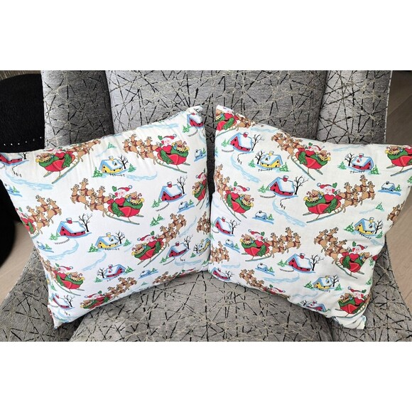 Vintage Handmade Christmas Santa Throw Pillow Pair 14x14 Holiday - Picture 2 of 9